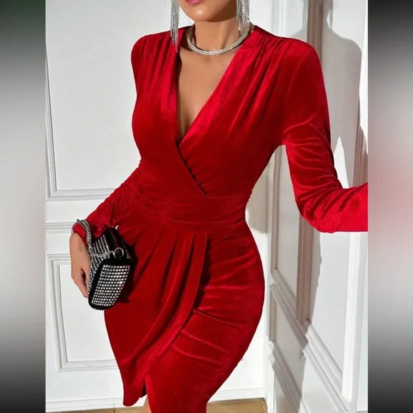 Luxe ruched party formal velvet dress